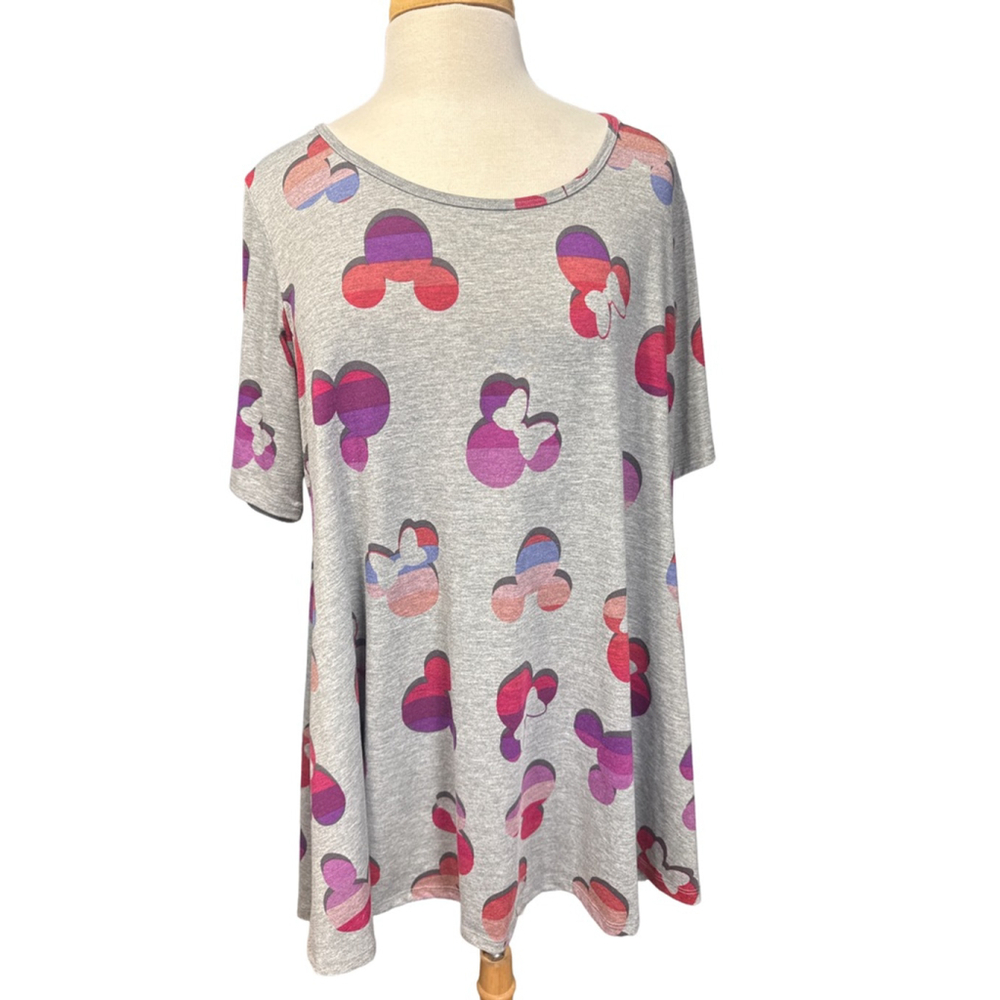 LuLaRoe Disney Gray Pink Mickey Mouse Short Sleeve Tunic Tee XL